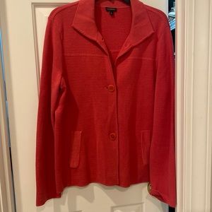 Talbot knit button-up cardigan in dark coral/red. Size large